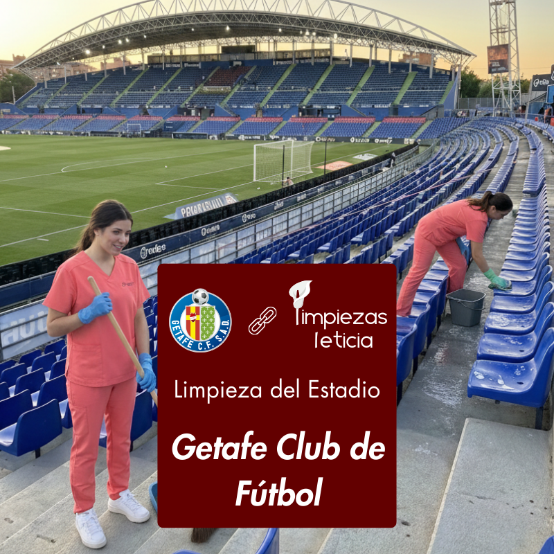 Mantenimiento de limpieza del estadio del Getafe Club de Fútbol, Limpiezas Leticia, empresa de limpieza profesional en Madrid