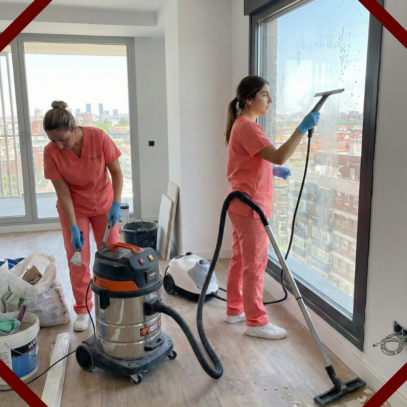 Trabajadoras de Limpiezas Leticia haciendo una limpieza de final de obra