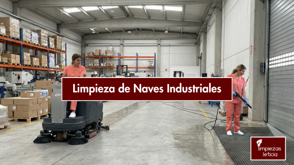 Limpiadores de Limpiezas Leticia haciendo una limpieza de naves industriales